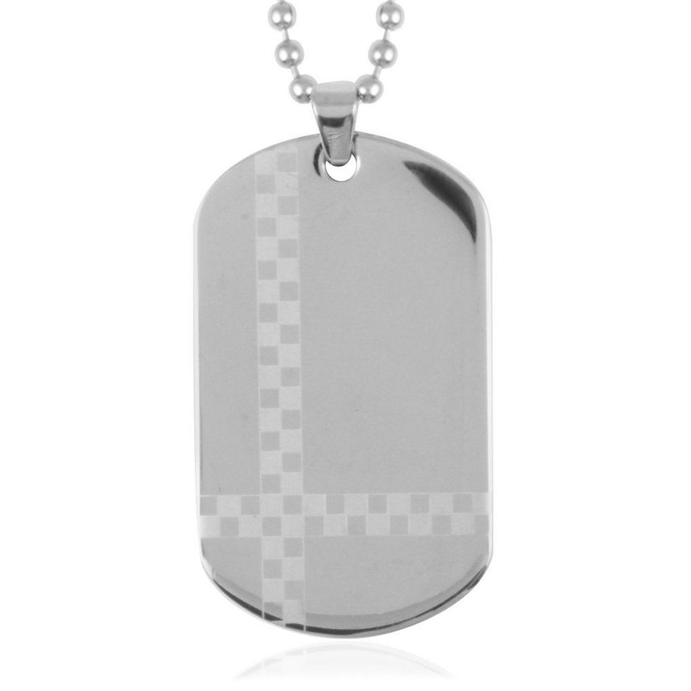 Checkered Dog Tag Pendant Necklace 24 in